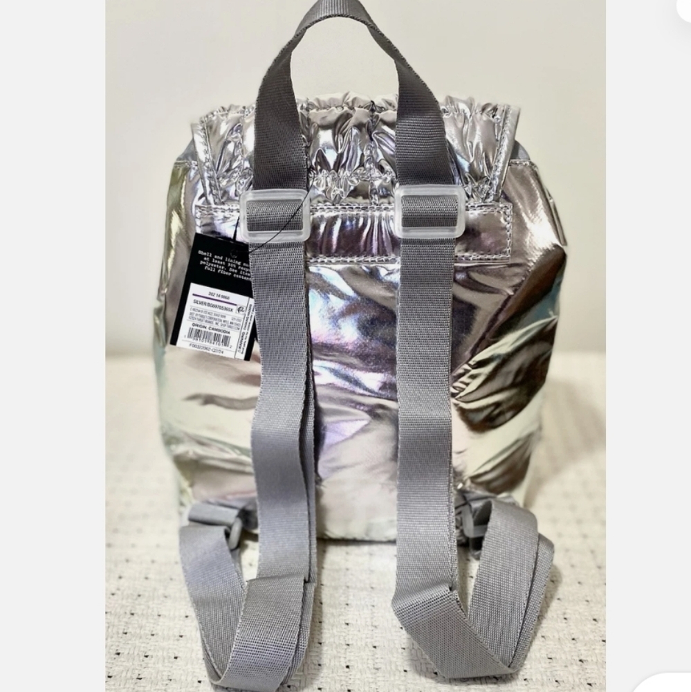 Girls Silver Quilted Puffer Mini Backpack - Picture 2 of 8